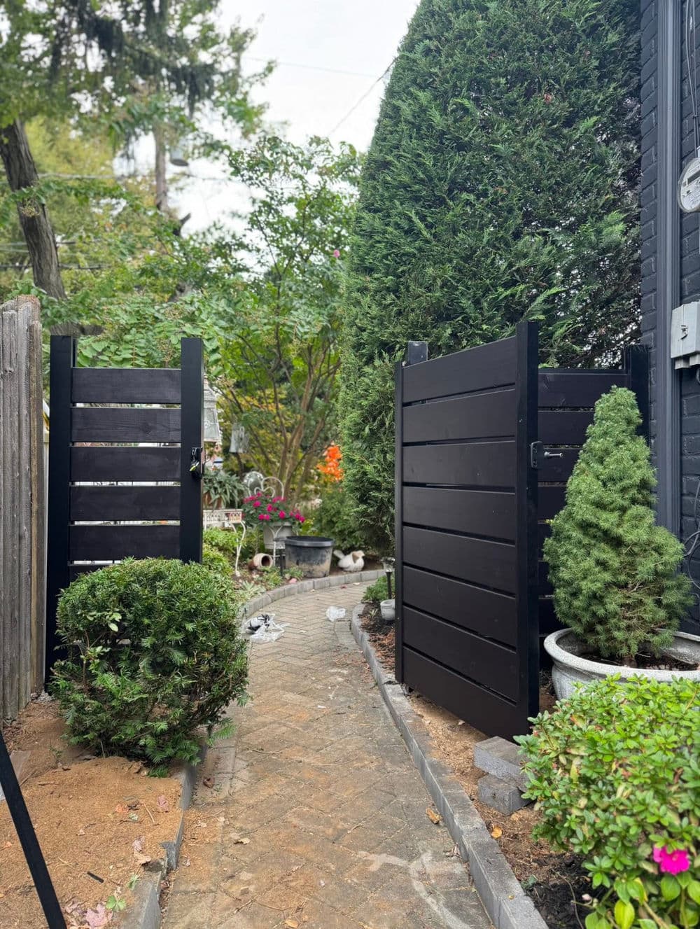 Custom Black Cedar and Aluminum Fence Install in Fair Lawn NJ image